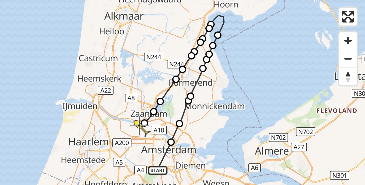 Routekaart van de vlucht: Lifeliner 1 naar Amsterdam Heliport