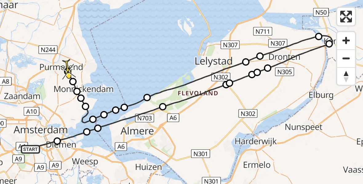 Routekaart van de vlucht: Lifeliner 1 naar Purmerend