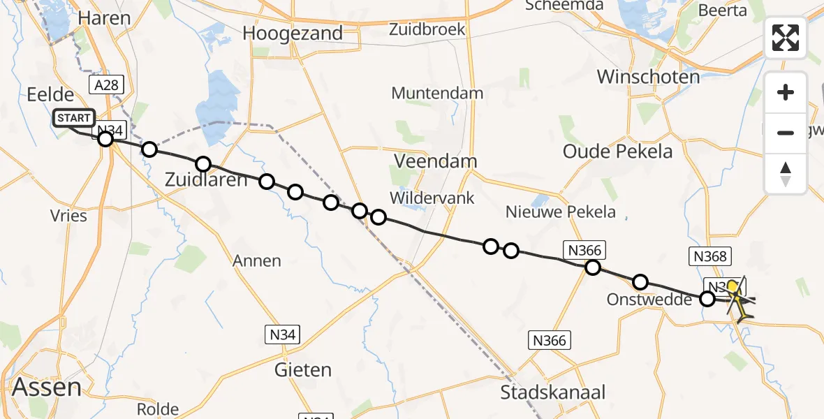 Routekaart van de vlucht: Lifeliner 4 naar Vlagtwedde