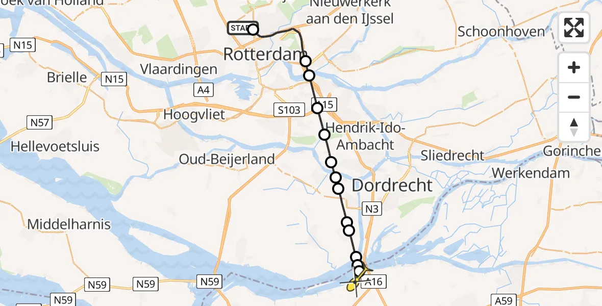 Routekaart van de vlucht: Lifeliner 2 naar Moerdijk