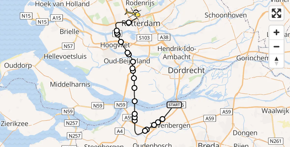 Routekaart van de vlucht: Lifeliner 2 naar Rotterdam The Hague Airport