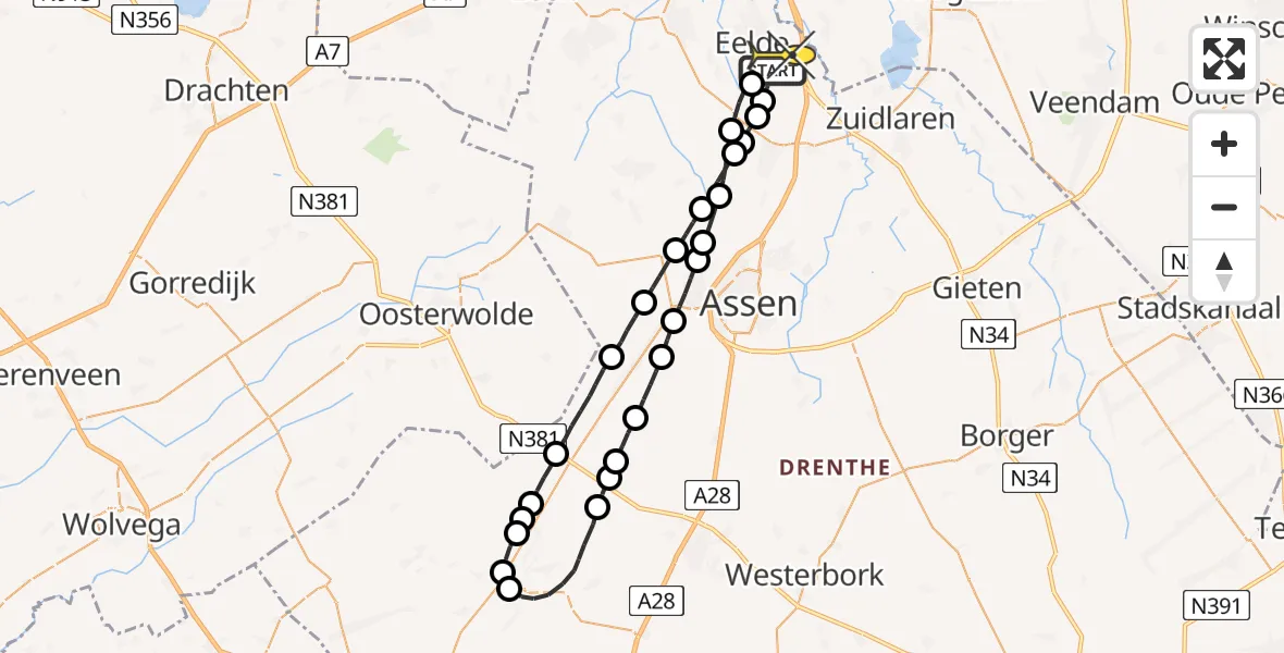 Routekaart van de vlucht: Lifeliner 4 naar Groningen Airport Eelde