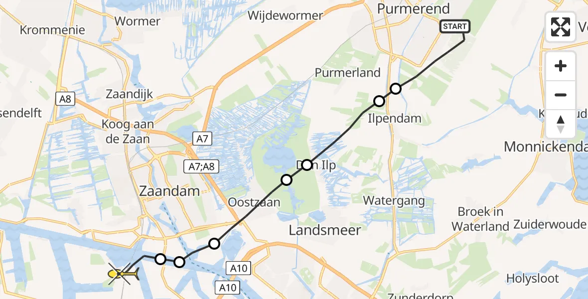 Routekaart van de vlucht: Lifeliner 1 naar Amsterdam Heliport