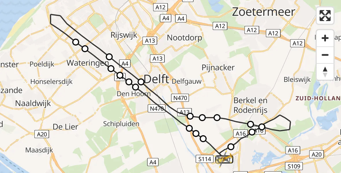 Vluchtroute Traumahelikopter Rotterdam The Hague Airport - Rotterdam The Hague Airport, 28 april 2023, 13:18