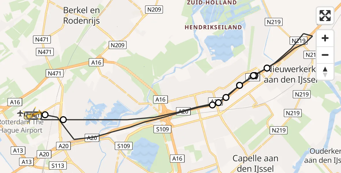 Vluchtroute Traumahelikopter Rotterdam The Hague Airport - Rotterdam The Hague Airport, 28 april 2023, 14:03