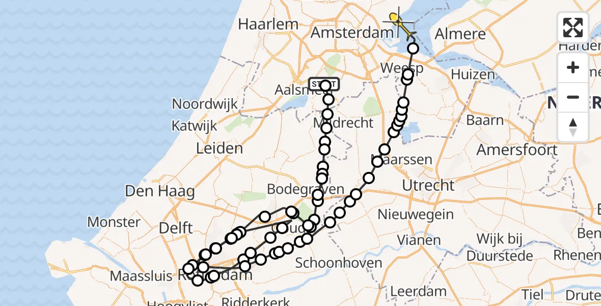 Routekaart van de vlucht: Politieheli naar Amsterdam