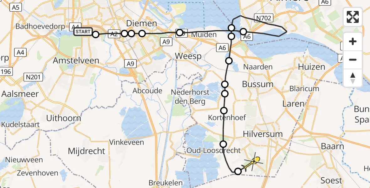 Routekaart van de vlucht: Lifeliner 1 naar Vliegveld Hilversum