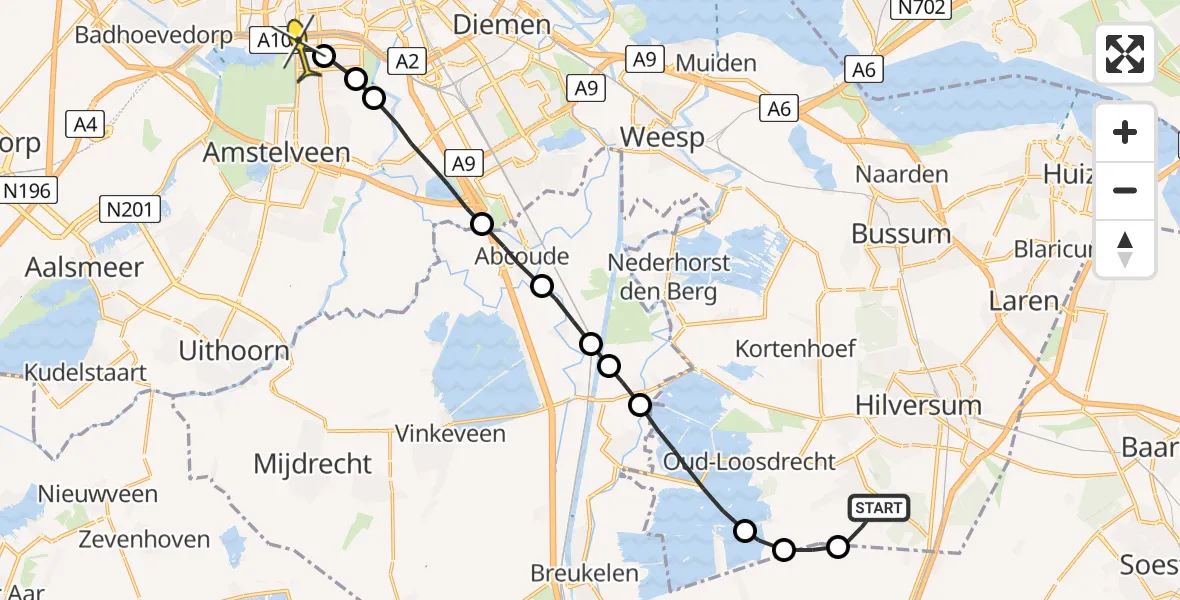 Routekaart van de vlucht: Lifeliner 1 naar VU Medisch Centrum Amsterdam