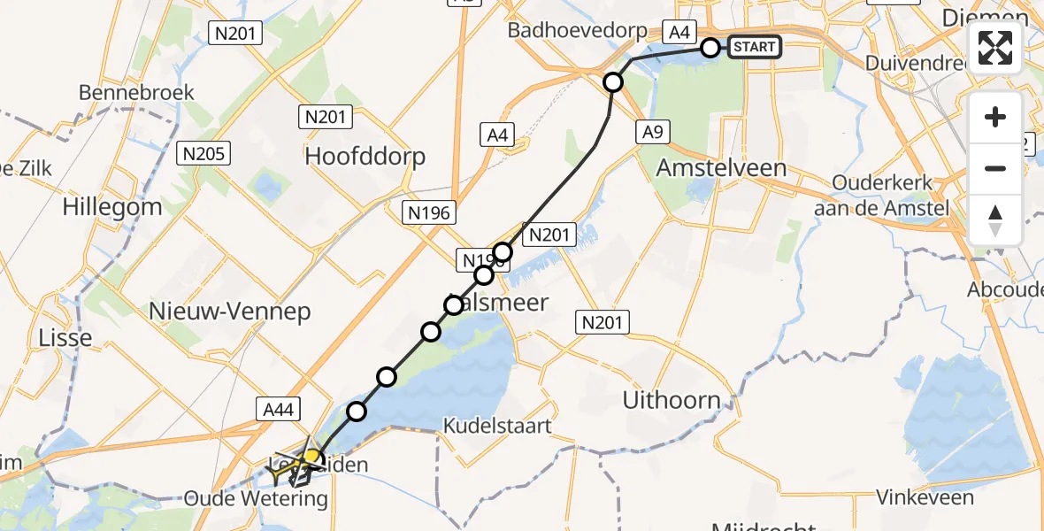 Routekaart van de vlucht: Lifeliner 1 naar Leimuiden