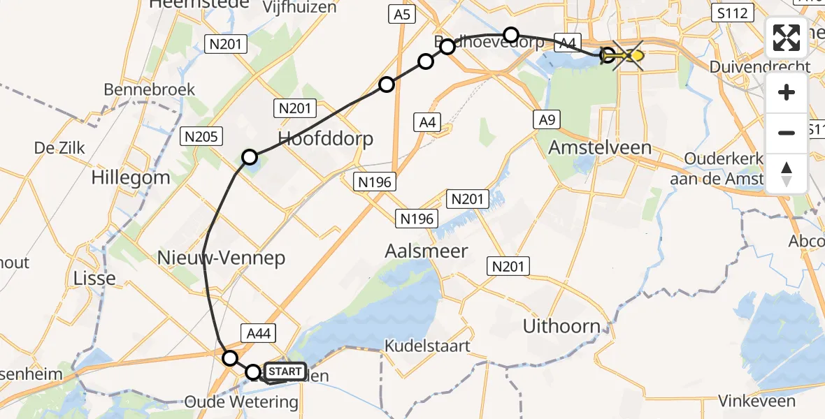 Routekaart van de vlucht: Lifeliner 1 naar VU Medisch Centrum Amsterdam