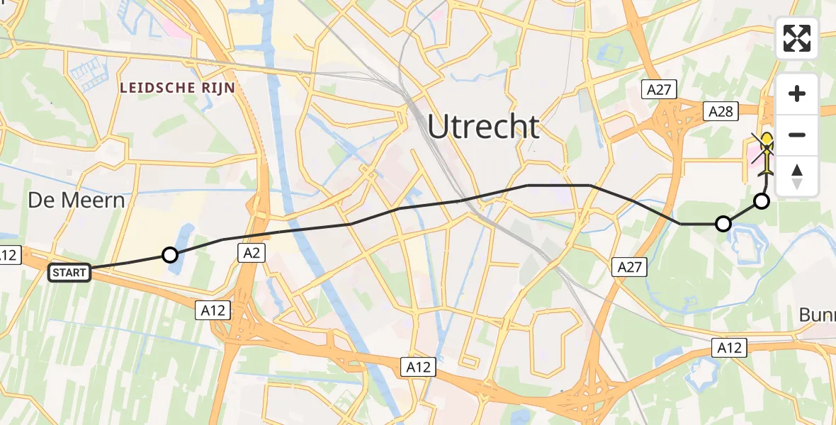 Routekaart van de vlucht: Lifeliner 2 naar Universitair Medisch Centrum Utrecht