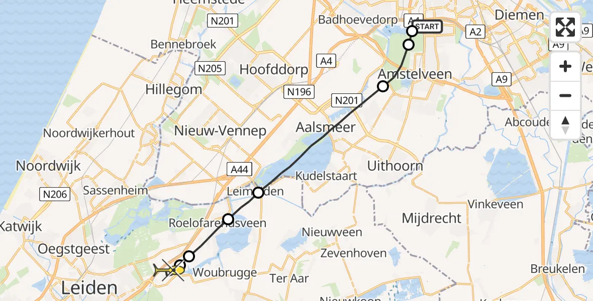 Routekaart van de vlucht: Lifeliner 1 naar Hoogmade