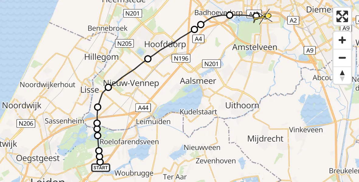 Routekaart van de vlucht: Lifeliner 1 naar VU Medisch Centrum Amsterdam