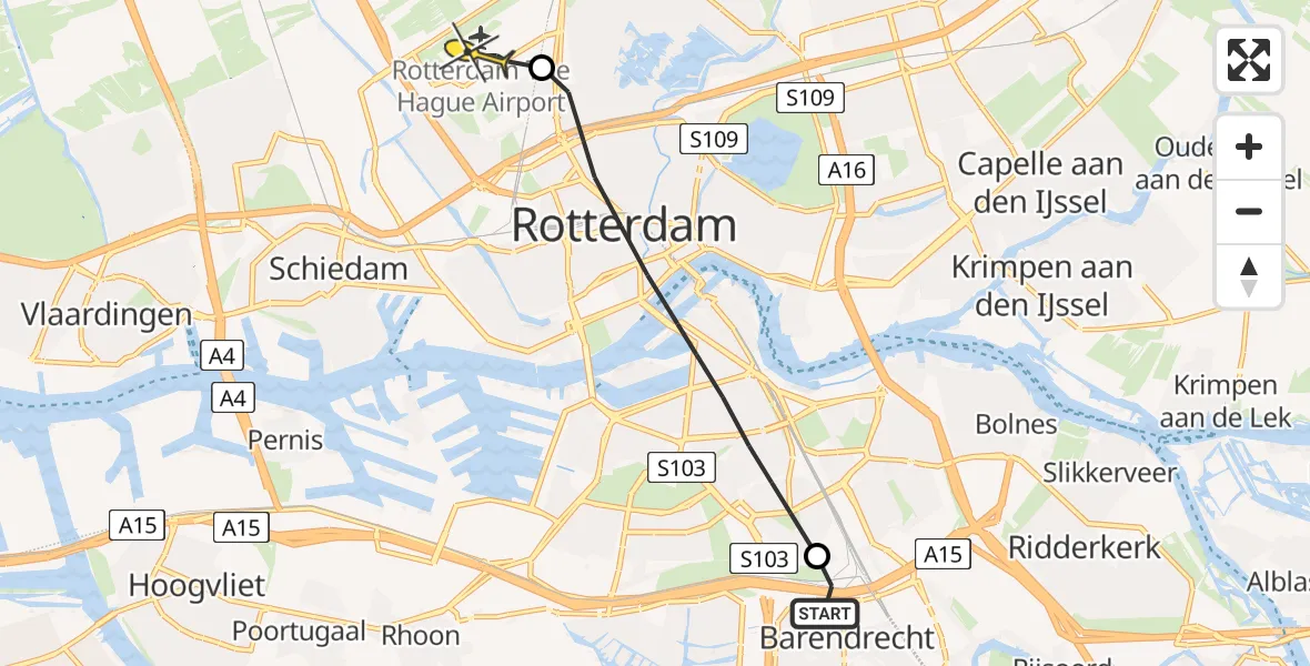 Routekaart van de vlucht: Lifeliner 2 naar Rotterdam The Hague Airport