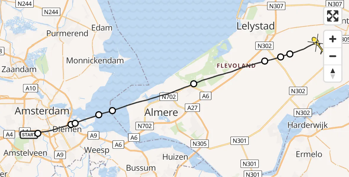 Routekaart van de vlucht: Lifeliner 1 naar Biddinghuizen