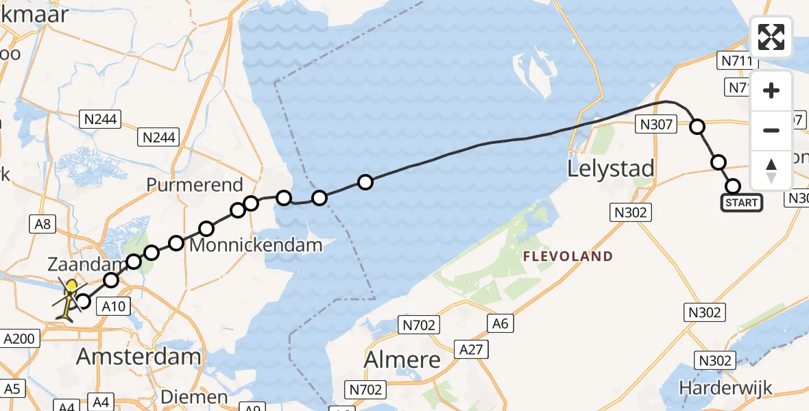 Routekaart van de vlucht: Lifeliner 1 naar Amsterdam Heliport