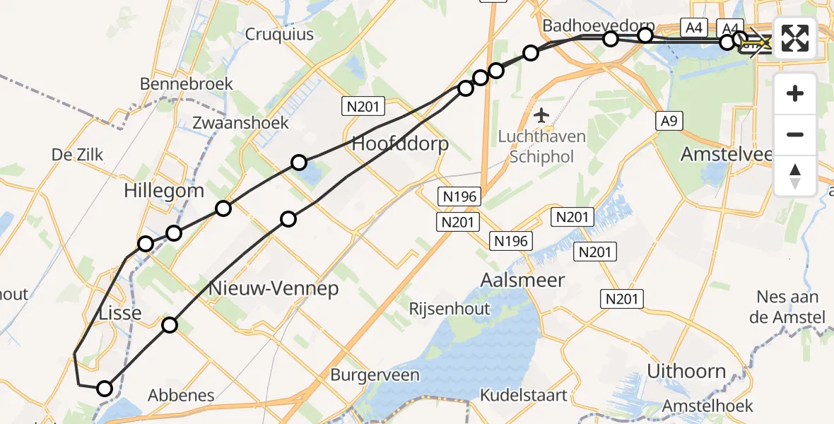 Routekaart van de vlucht: Lifeliner 1 naar VU Medisch Centrum Amsterdam