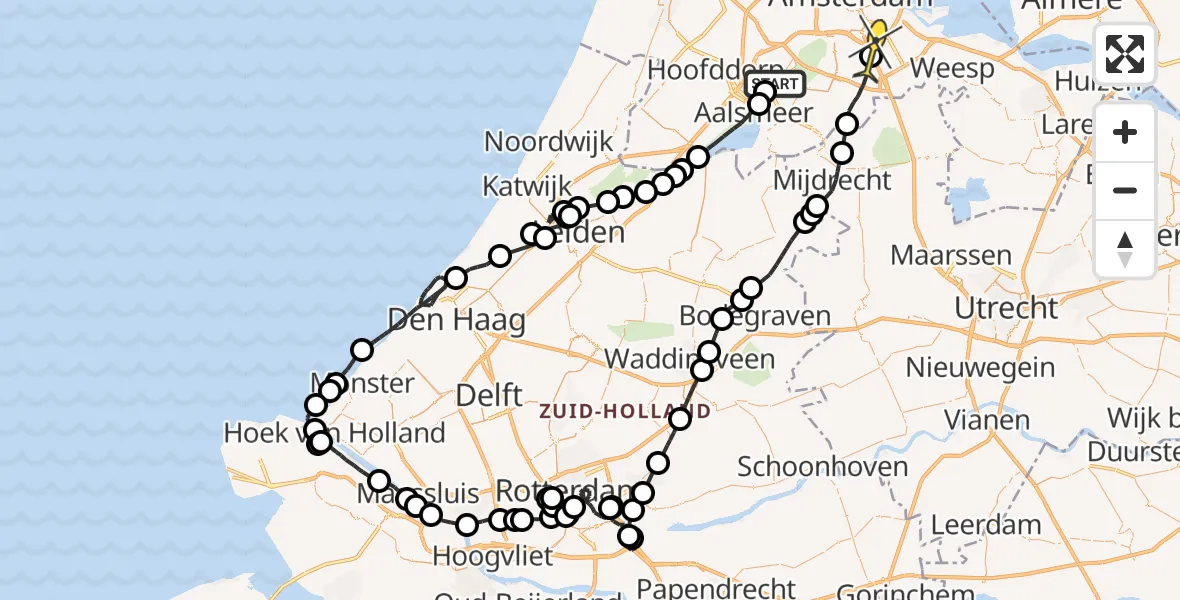 Routekaart van de vlucht: Politieheli naar Amsterdam-Duivendrecht