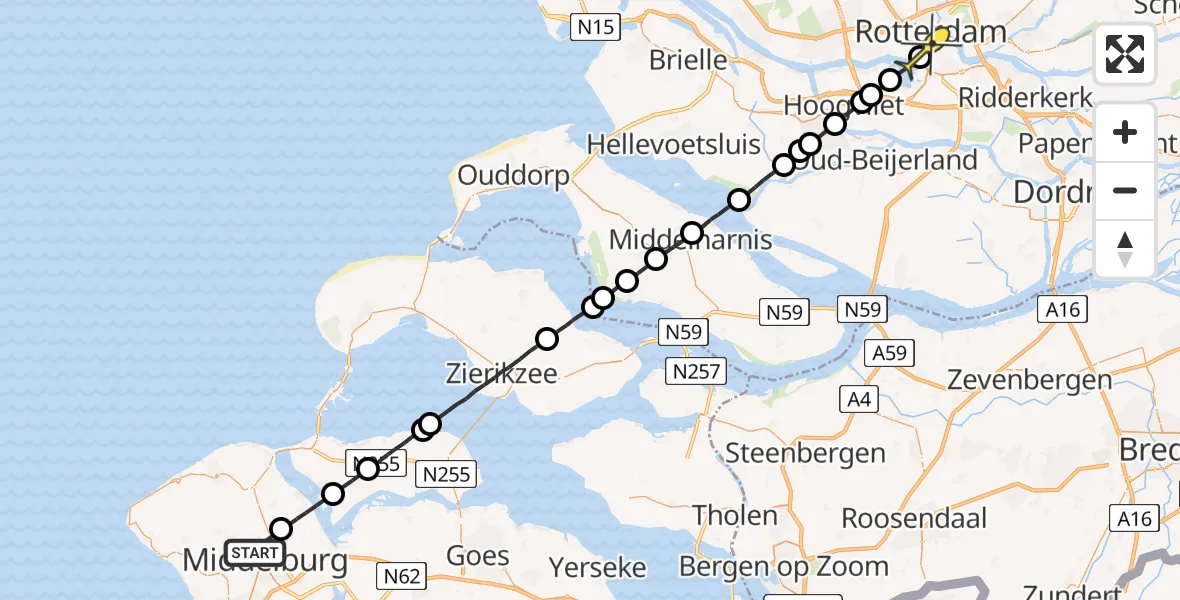 Routekaart van de vlucht: Lifeliner 2 naar Erasmus MC