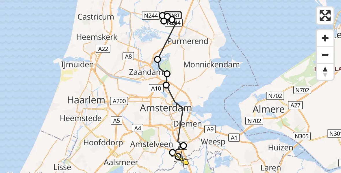 Routekaart van de vlucht: Politieheli naar Abcoude