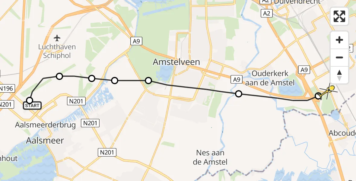 Routekaart van de vlucht: Lifeliner 1 naar Academisch Medisch Centrum (AMC)