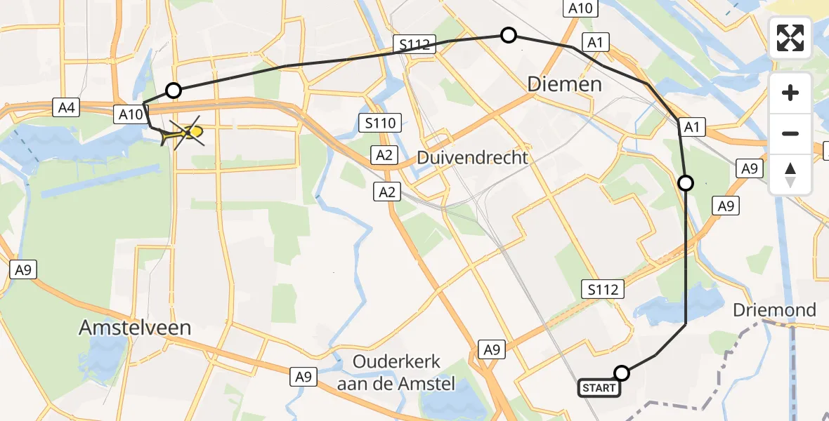 Routekaart van de vlucht: Lifeliner 1 naar VU Medisch Centrum Amsterdam