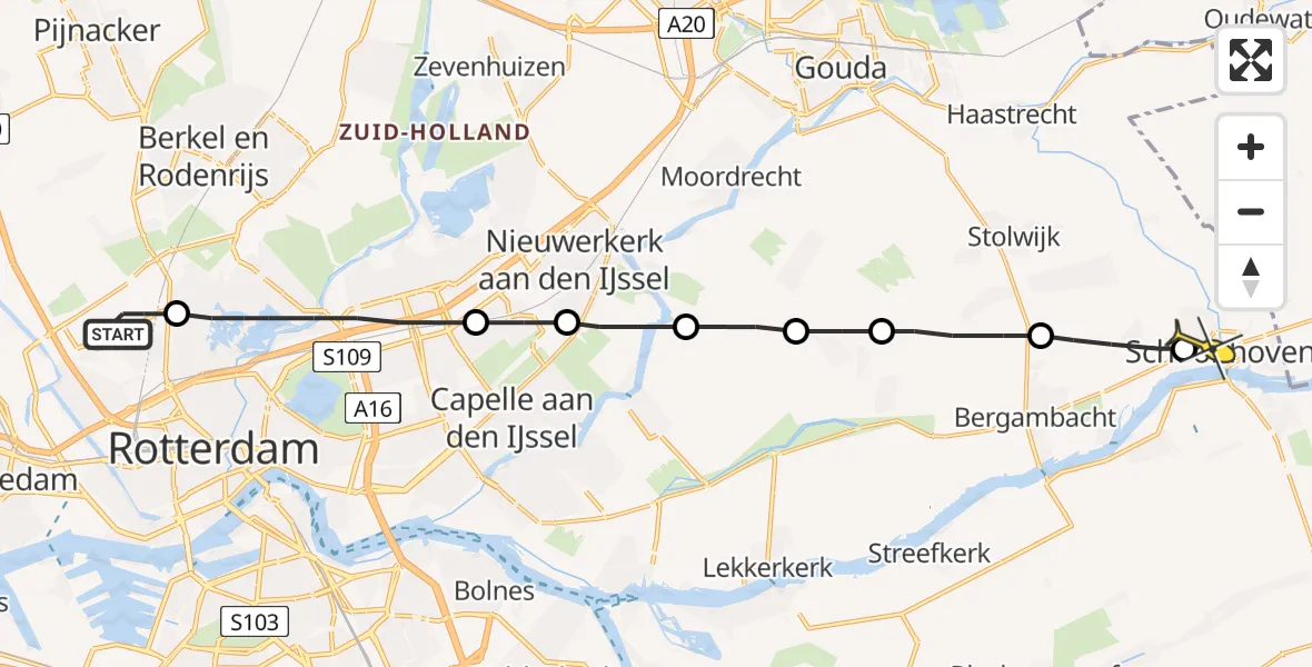 Routekaart van de vlucht: Lifeliner 2 naar Schoonhoven