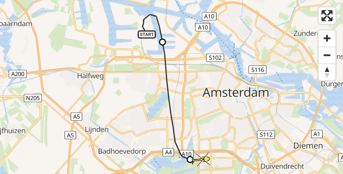 Routekaart van de vlucht: Lifeliner 1 naar VU Medisch Centrum Amsterdam