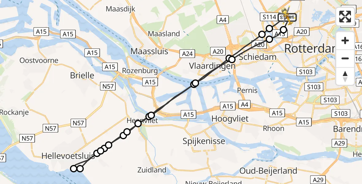 Vluchtroute Traumahelikopter Rotterdam The Hague Airport - Rotterdam The Hague Airport, 29 april 2023, 13:42