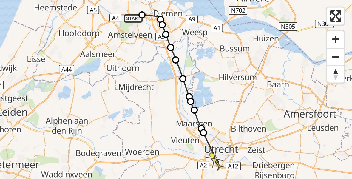 Routekaart van de vlucht: Lifeliner 1 naar Utrecht