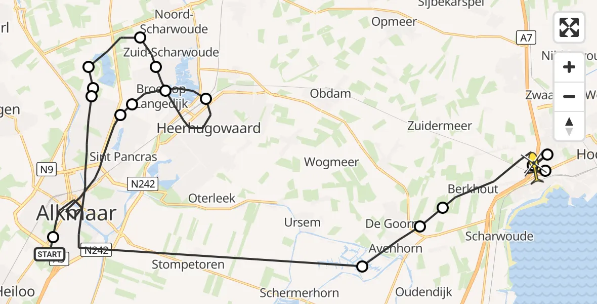 Routekaart van de vlucht: Politiehelikopter naar Berkhout