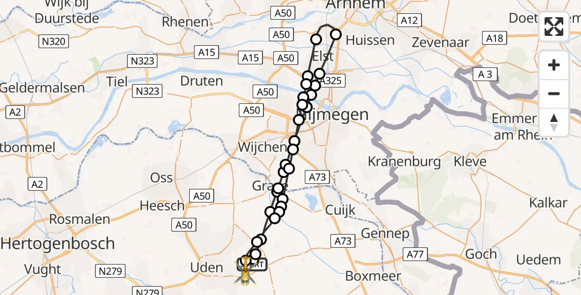 Vluchtroute Traumahelikopter Vliegbasis Volkel - Vliegbasis Volkel, 29 april 2023, 15:12