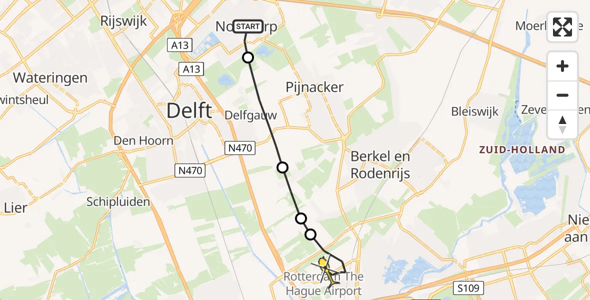 Routekaart van de vlucht: Lifeliner 2 naar Rotterdam The Hague Airport