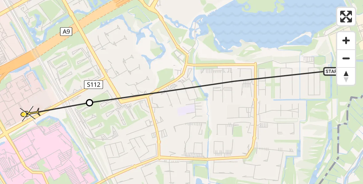 Vluchtroute Politiehelikopter van Amsterdam naar Academisch Medisch Centrum (AMC)