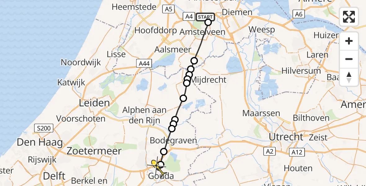 Routekaart van de vlucht: Lifeliner 1 naar Gouda