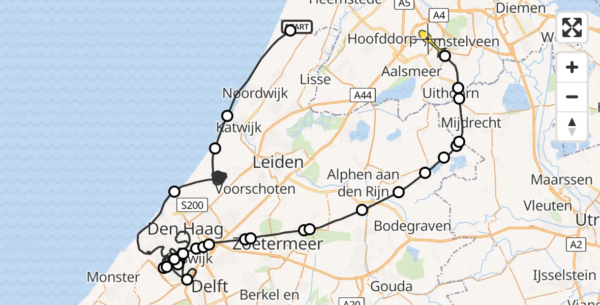 Routekaart van de vlucht: Politieheli naar Schiphol