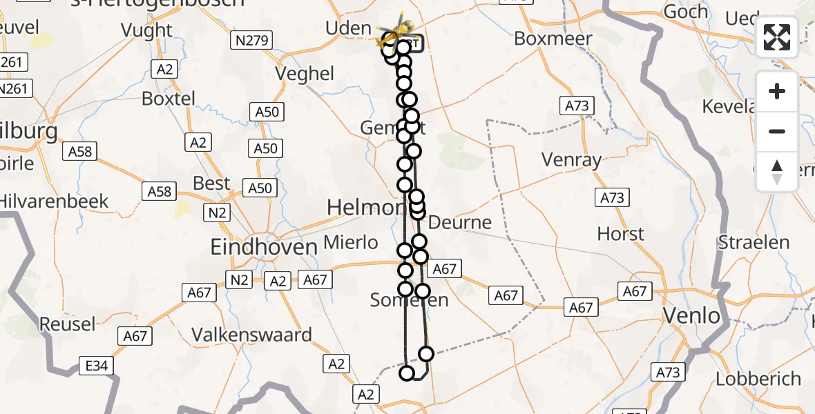 Vluchtroute Traumahelikopter Vliegbasis Volkel - Vliegbasis Volkel, 29 april 2023, 17:10
