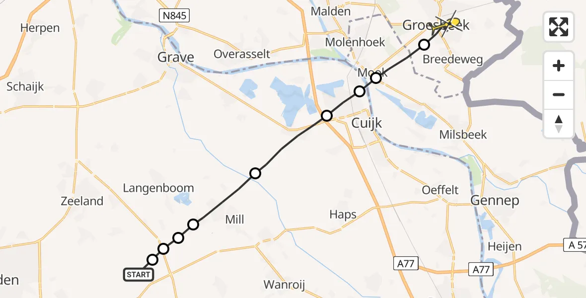 Routekaart van de vlucht: Lifeliner 3 naar Groesbeek