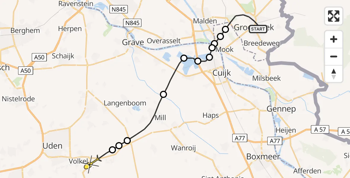 Routekaart van de vlucht: Lifeliner 3 naar Volkel