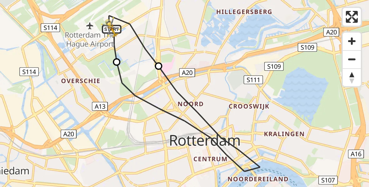 Vluchtroute Traumahelikopter Rotterdam The Hague Airport - Rotterdam The Hague Airport, 29 april 2023, 18:16