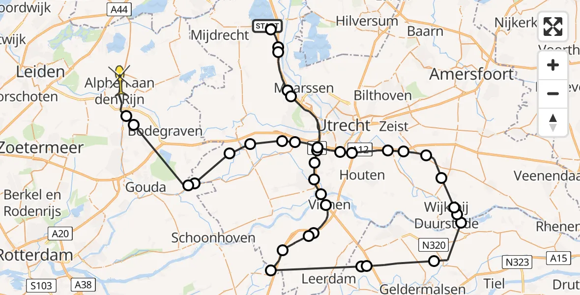 Routekaart van de vlucht: Politieheli naar Alphen aan den Rijn