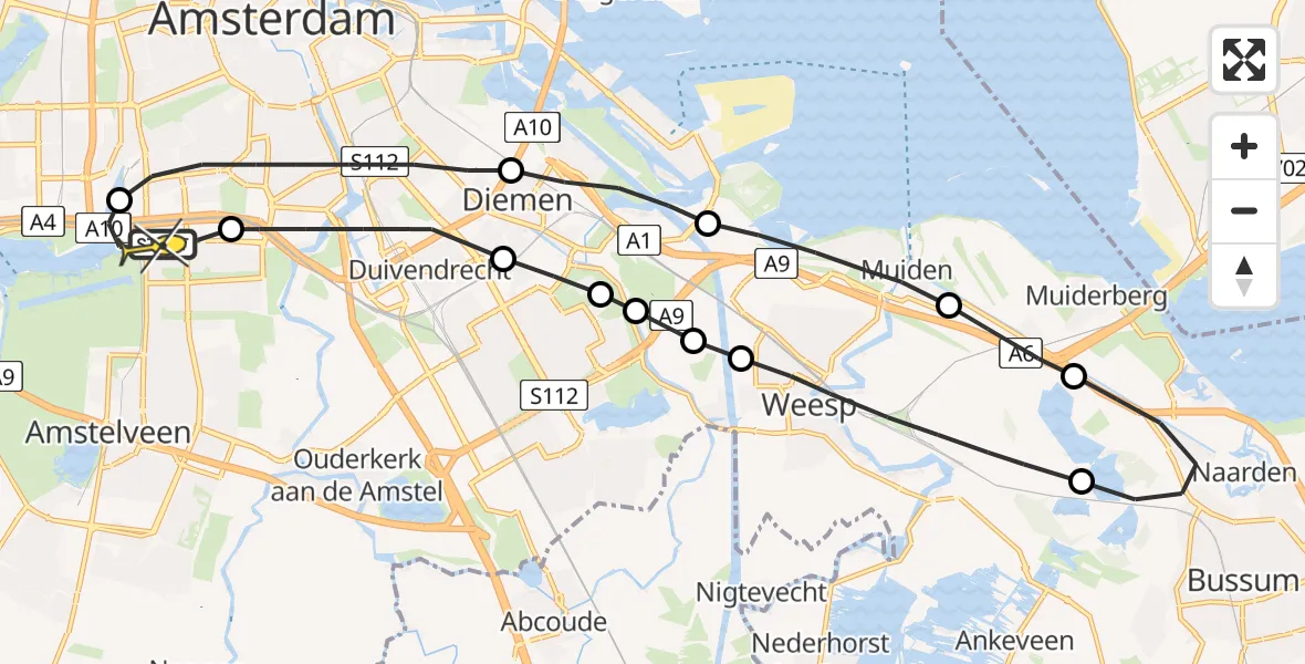 Routekaart van de vlucht: Lifeliner 1 naar VU Medisch Centrum Amsterdam