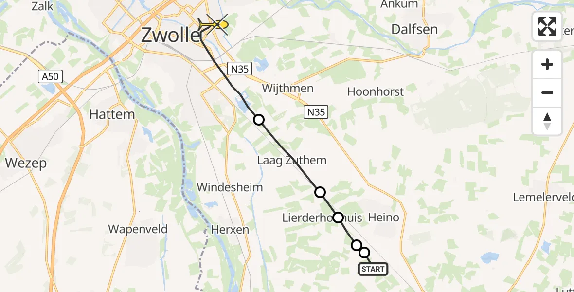 Routekaart van de vlucht: Lifeliner 4 naar Zwolle