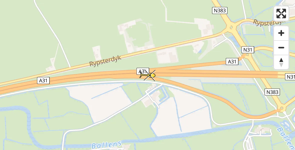 Vluchtroute Ambulancehelikopter van Marsum naar Marsum