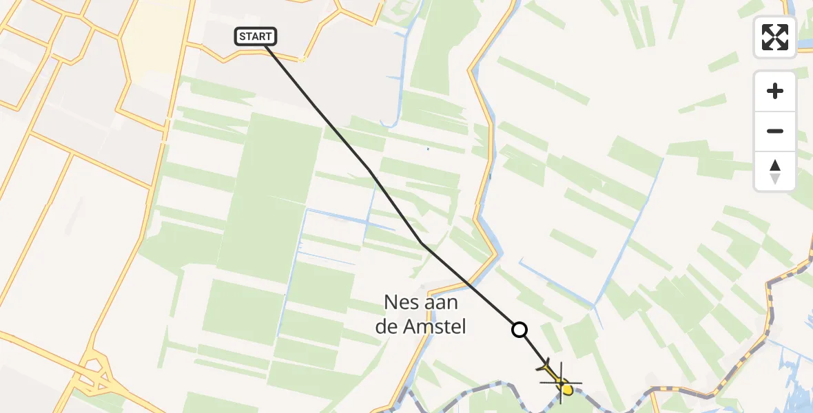 Routekaart van de vlucht: Politiehelikopter naar Ouderkerk aan de Amstel