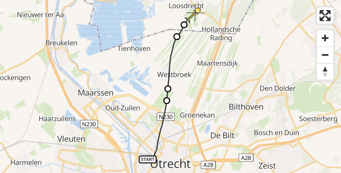 Routekaart van de vlucht: Lifeliner 1 naar Vliegveld Hilversum