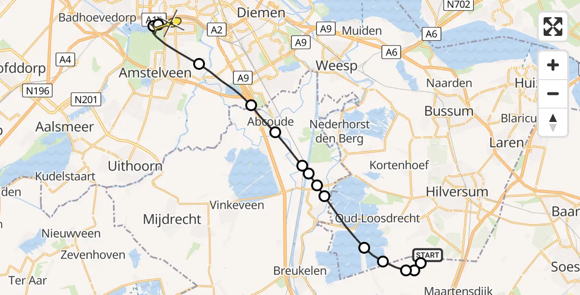 Routekaart van de vlucht: Lifeliner 1 naar VU Medisch Centrum Amsterdam