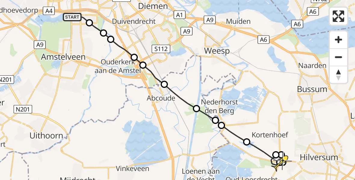 Routekaart van de vlucht: Lifeliner 1 naar Hilversum