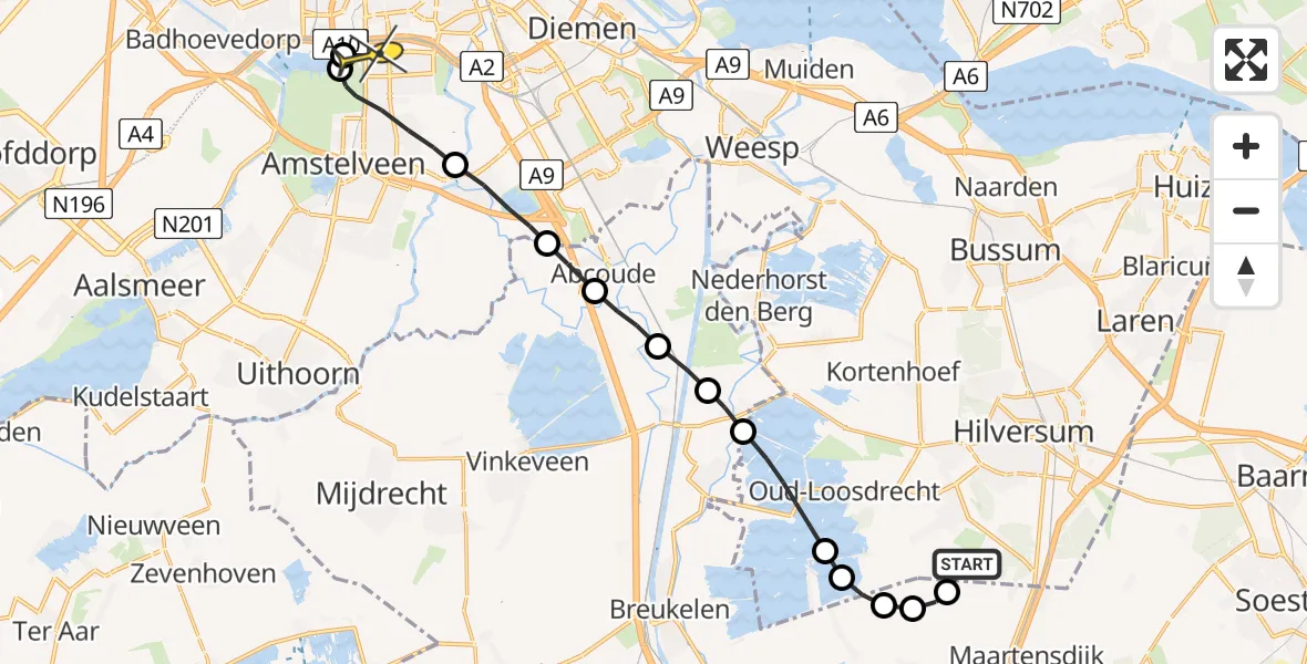 Routekaart van de vlucht: Lifeliner 1 naar VU Medisch Centrum Amsterdam