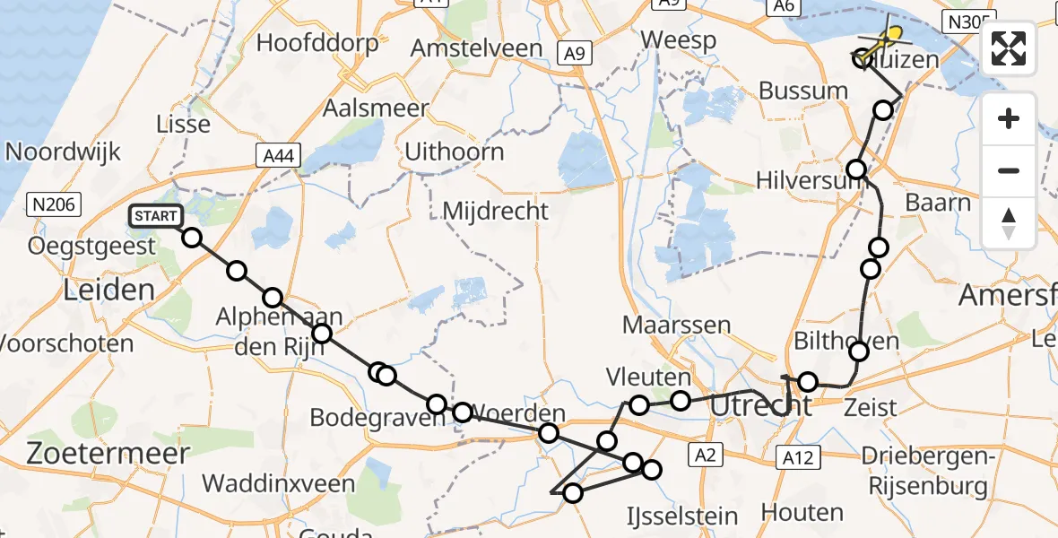 Routekaart van de vlucht: Politieheli naar Huizen